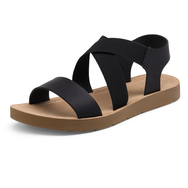 Criss Cross Ankle Strap Flat Sandals - BLACK - 2